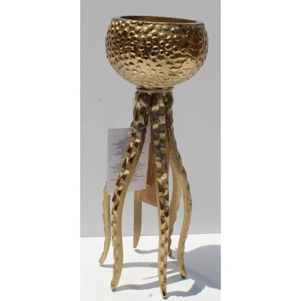 New Large MCM Gold Metal Standing Octopus Candle Holder Tabble Room Decor